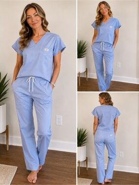 Blue Sky Light Blue Straight Leg Scrub Set Pants